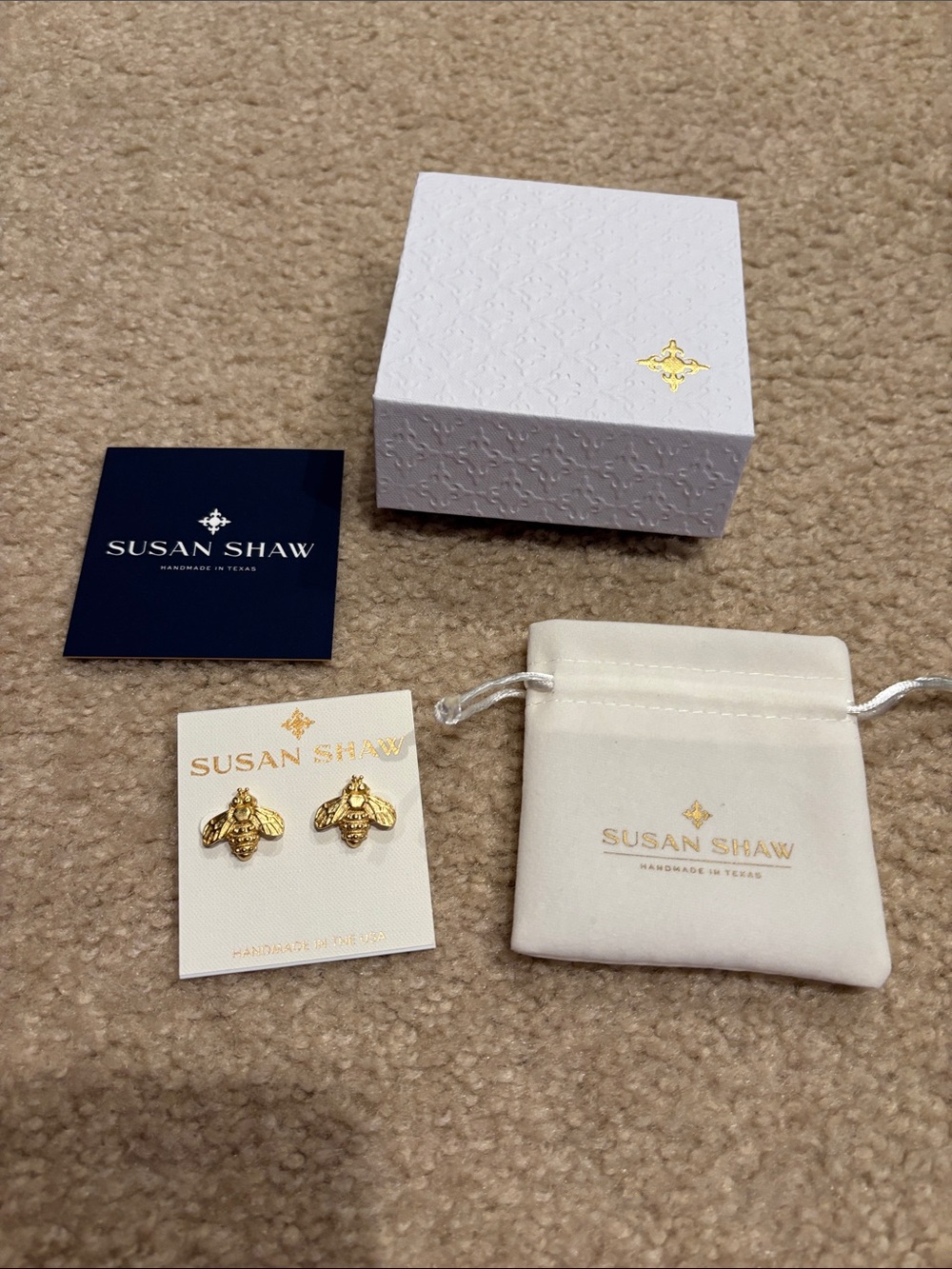 Gold Bee Stud Earrings - Women's Fashion Jewelry - Picture 2 of 4